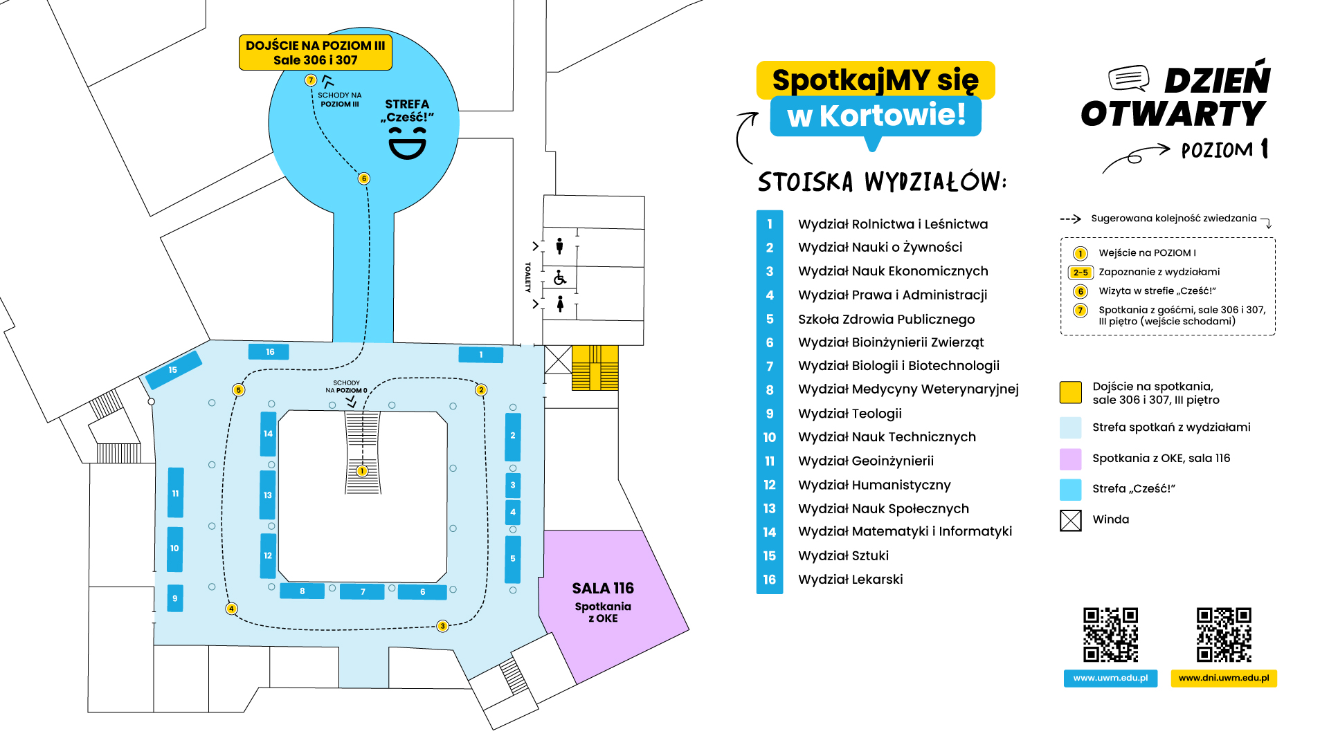 Mapa rozstawienia stoisk podczas dnia otwartego UWM 2026, poziom pierwszy